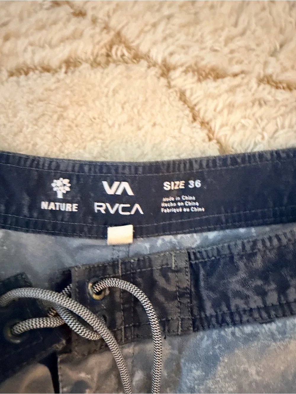 RVCA Men's Washed Gray Swim Board Shorts with Black Waistband